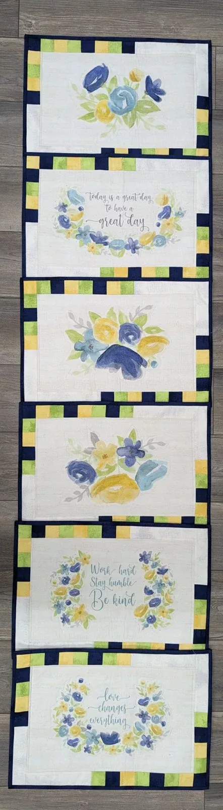 (6) Blue and Yellow Floral Placemats Size: 14" x 21"