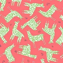 Alpaca Picnic Alpacas Silhouettes on Dark Coral Cotton Woven