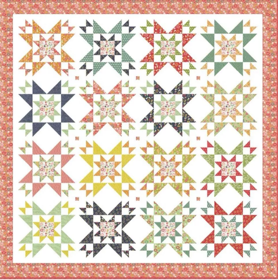 CLEARANCE - Raspberry Summer - Star Bright 2 Quilt Kit - 78" x 78" - Incl. Pattern & Binding