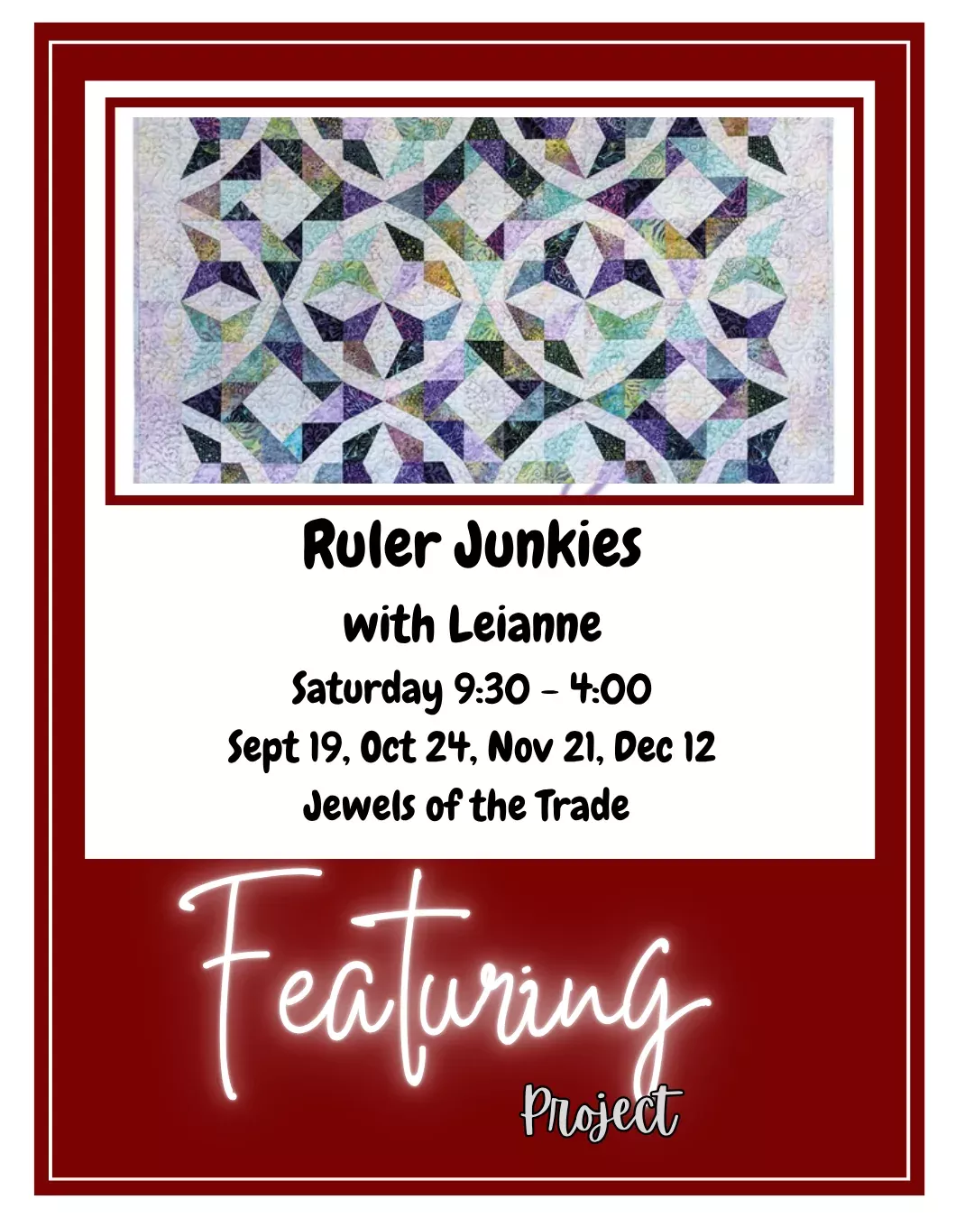 Club Class - Ruler Junkies - SATFull Day -Sept 19, Oct 24, Nov 21, Dec 12 (9:30am-4:00pm)