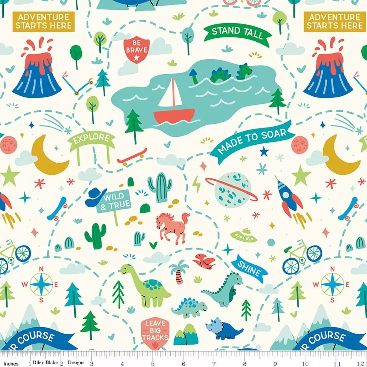 Cotton Fabric, 43″/44″ Wide Brave Your Way in Adventure Awaits Cloud by Riley Blake Designs
