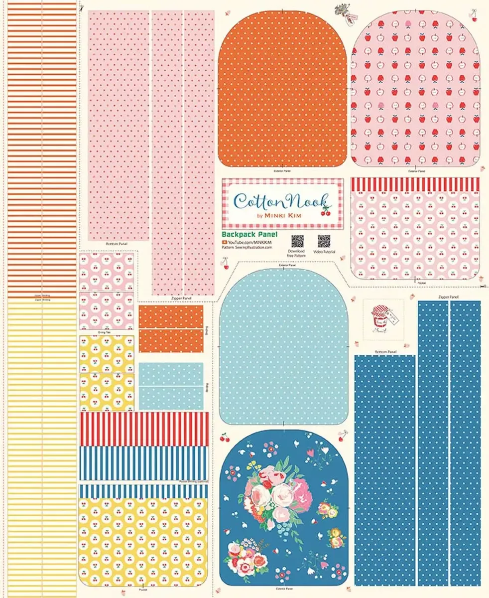 Cotton Fabric, 43″/44″ Wide Cotton Nook in Backpack Panel by Riley Blake