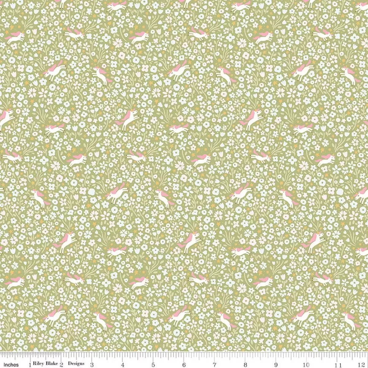 Cotton Fabric, 43″/44″ Wide Little Posies in Unicorns Green by Riley Blake Designs
