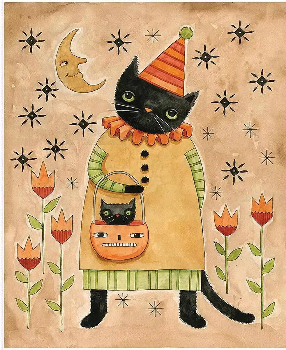 Cotton Fabric, 43″/44″ Wide Spooky in Cat Panel by Riley Blake Designs