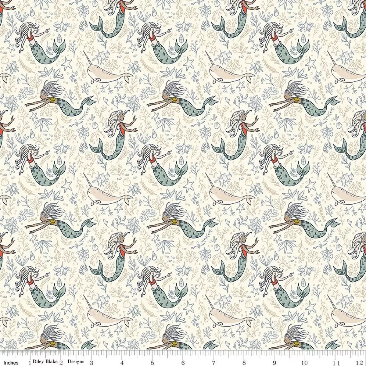 Cotton Fabric, 43″/44″ Wide Story Land in Mermaids Cream by Riley Blake Designs
