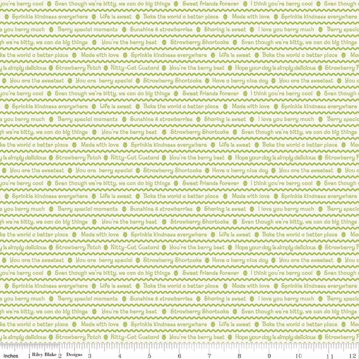 Cotton Fabric, 43″/44″ Wide The World of Strawberry Shortcake™ in Text Green by Riley Blake Designs