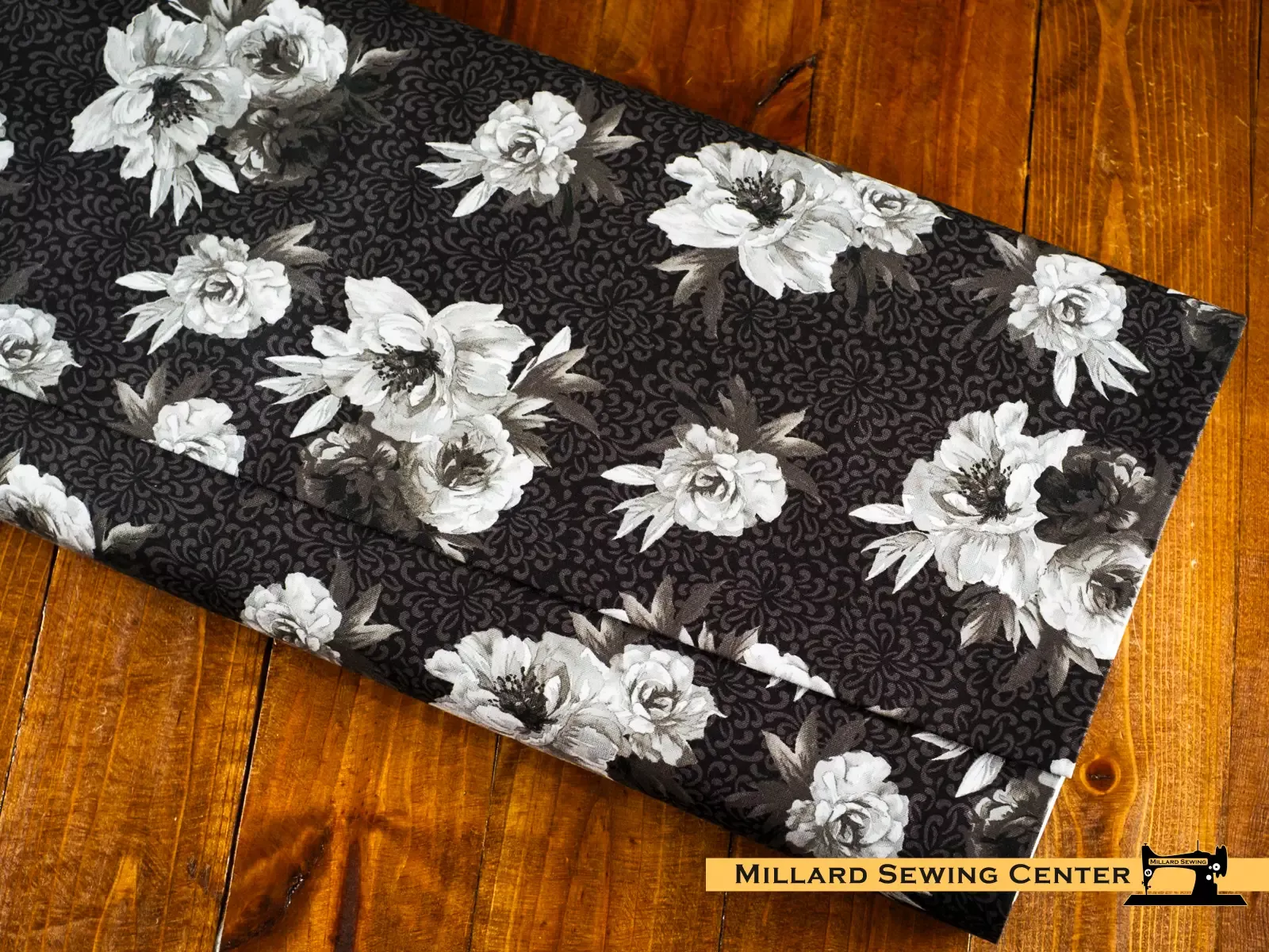 Cotton Fabric, 44″/45″ Wide Moonlit Walk in Bouquets Black by Maywood Studio