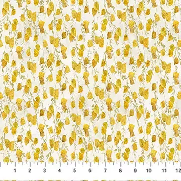 Cotton Fabric, 44″ Evening Song Stonehenge in Open Birch Leaves Beige Multi by Northcott Fabrics