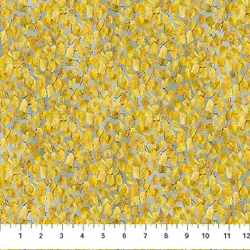 Cotton Fabric, 44″ Evening Song Stonehenge in Packed Birch Leaves Medium Blue Multi by Northcott Fabrics