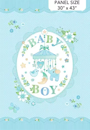 Cotton Fabric, 44″ Lullaby in Baby Boy Panel Blue by Northcott Fabrics