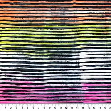 Cotton Fabric, 44″ Paint Box in Stripe Black by Banyan Batiks