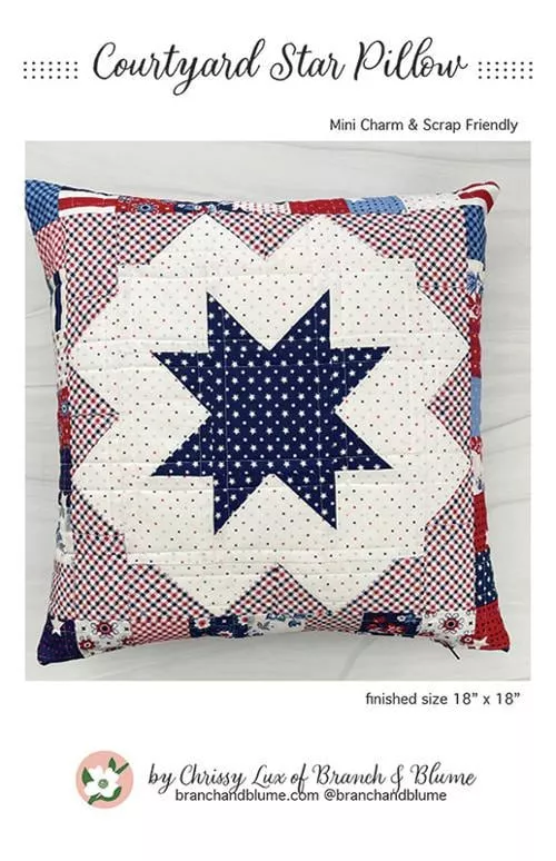 Courtyard Star Pillow Pattern, Printed Pattern only Size is 18" x 18"BNB2314 by Chrissy Lux of Branch and Blume