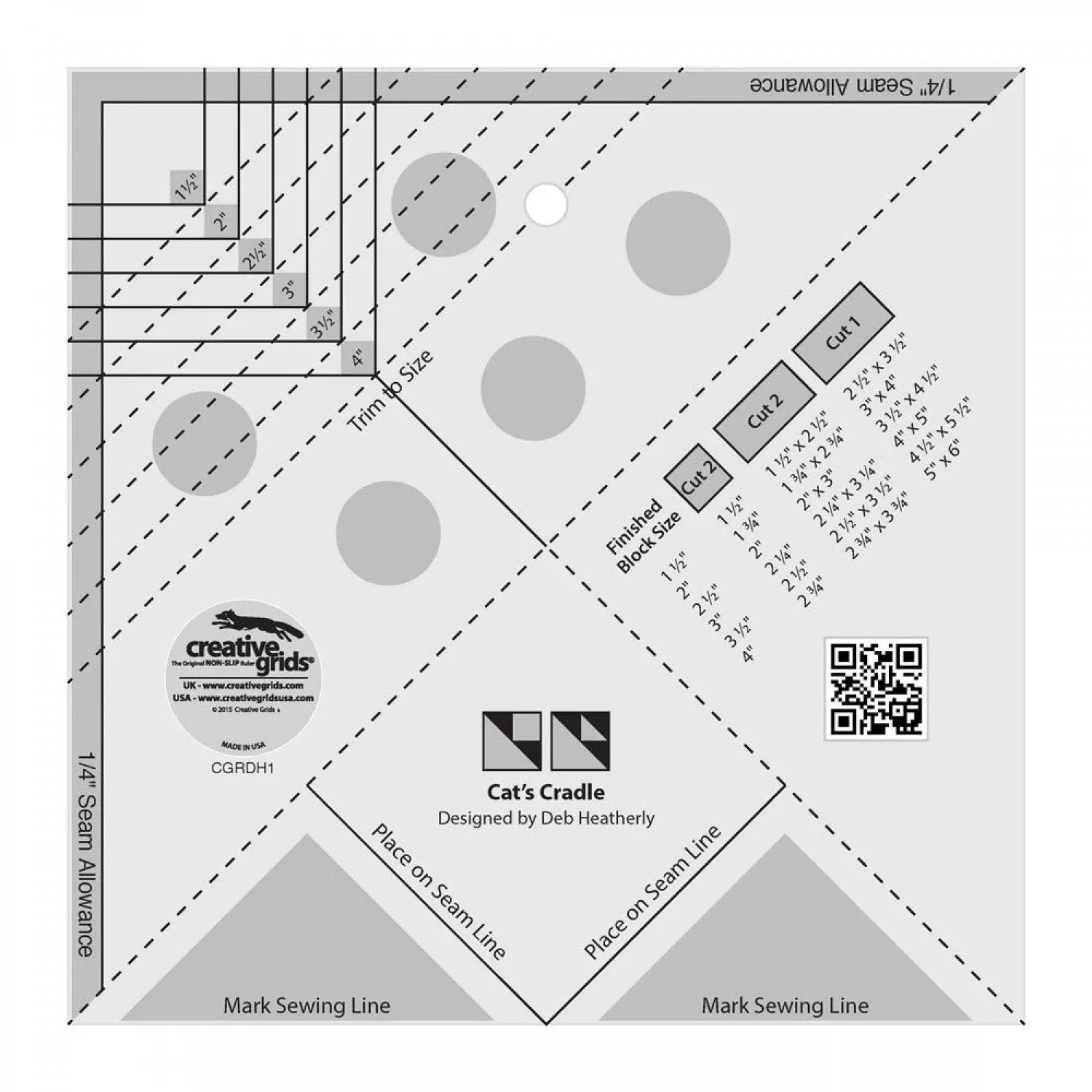 Creative Grids Cat's Cradle Tool Quilt Ruler CGRDH1 ***ships for free***