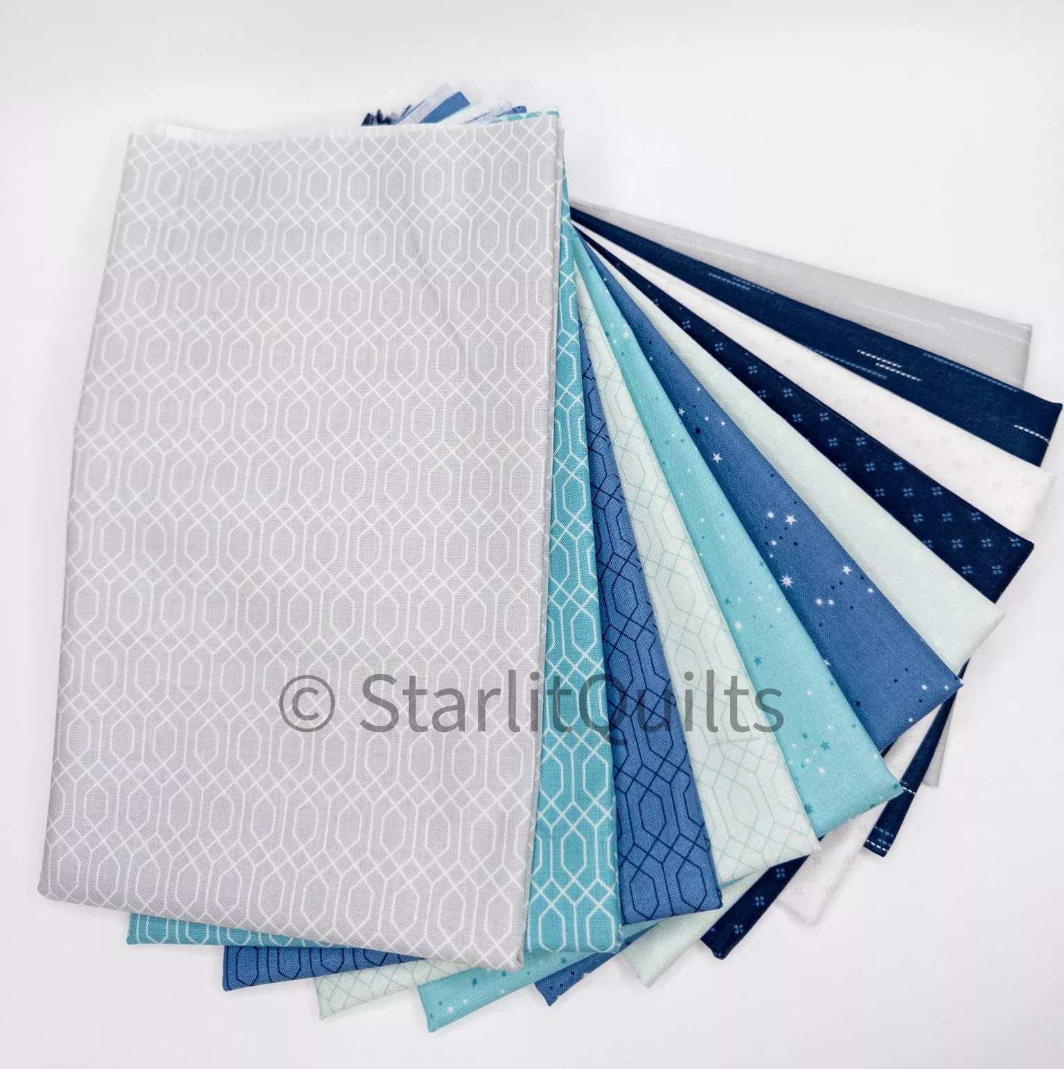 Essence Blue and Gray Color Bundle includes 11 Fat Quarters by Fran Gulick of Cotton and Joy for Riley Blake