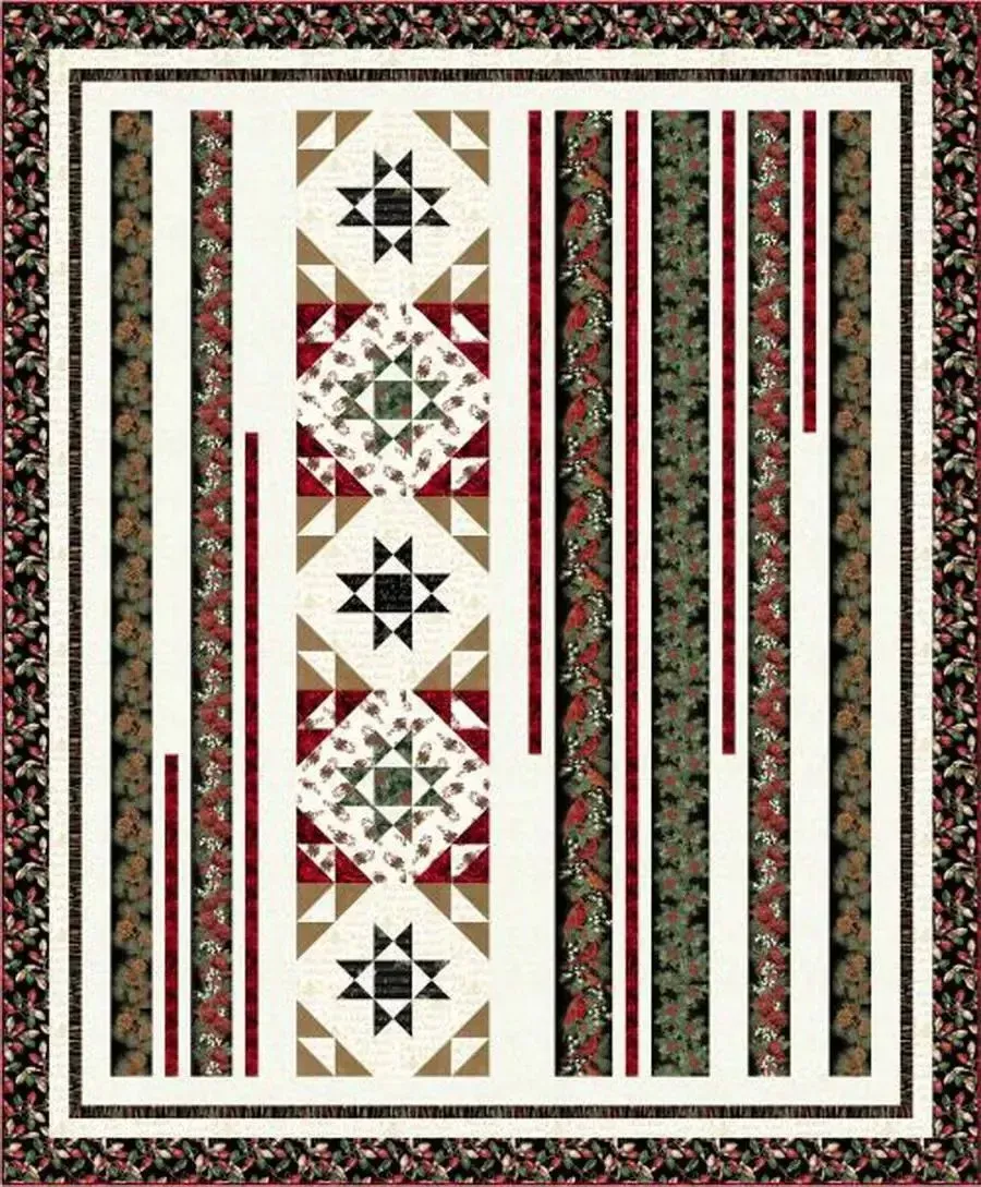 Hoffman Fabrics - Deck the Halls Black Gold Colorway Quilt Fabric Kit