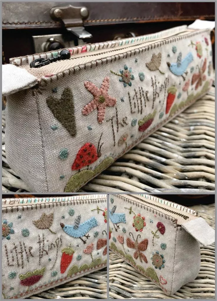 The Little Things Pencil Case Kit - 3" x 9" - Includes Pattern, Wool, Fabric, Floss & Zipper