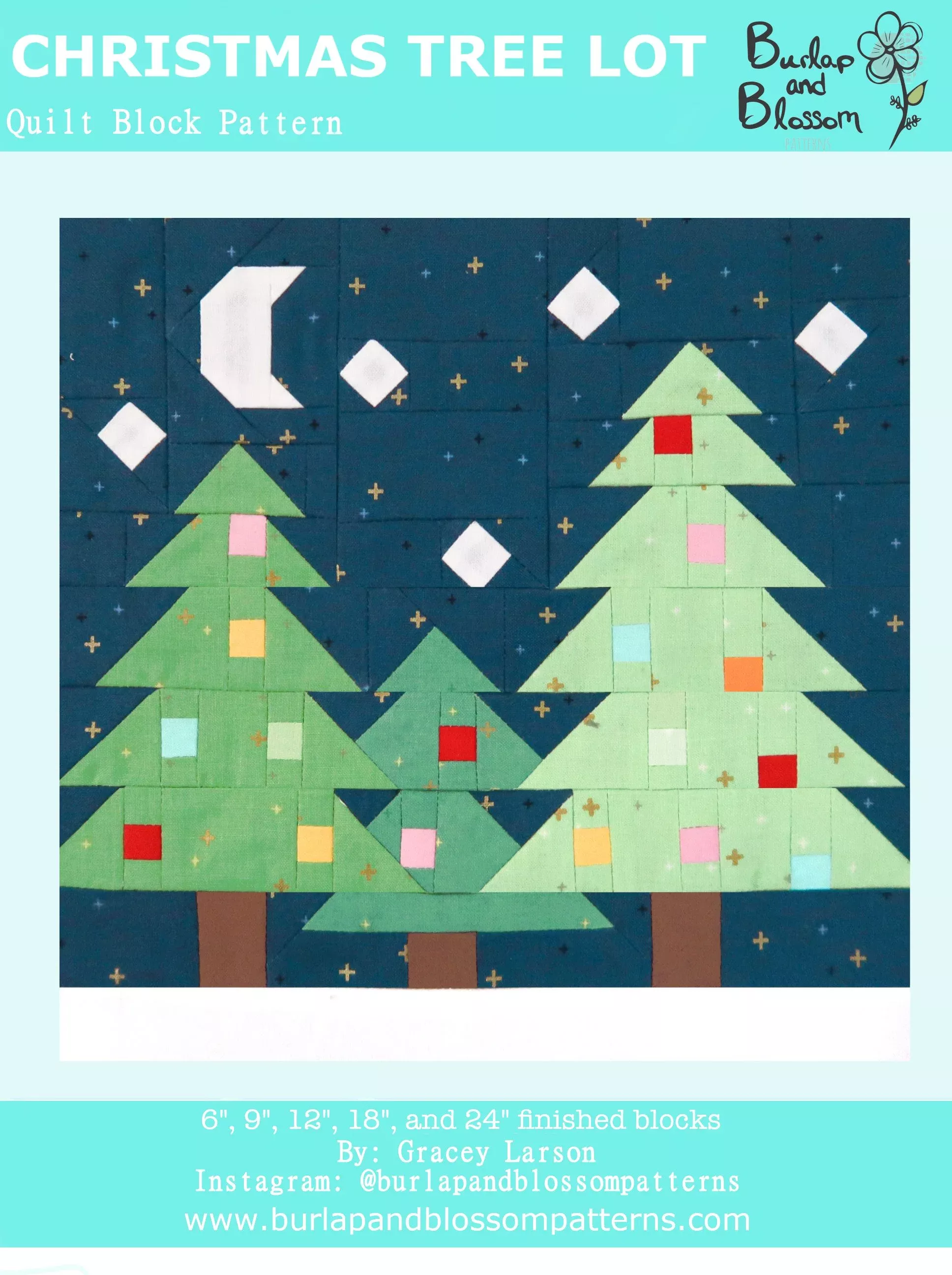 Pattern, Christmas Tree Lot Quilt Block by Burlap and Blossom (digital download)