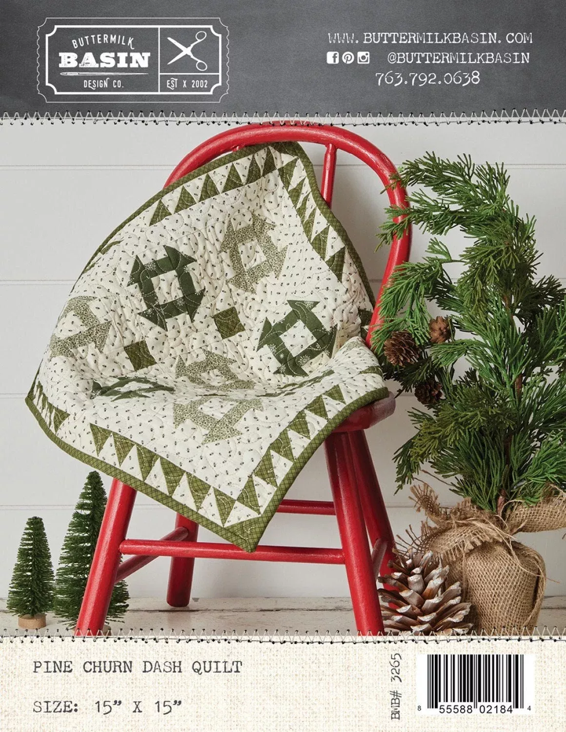 Pine Churn Dash Quilt Wall Hanger Pattern BMB3265 15 x 15 Bin MP