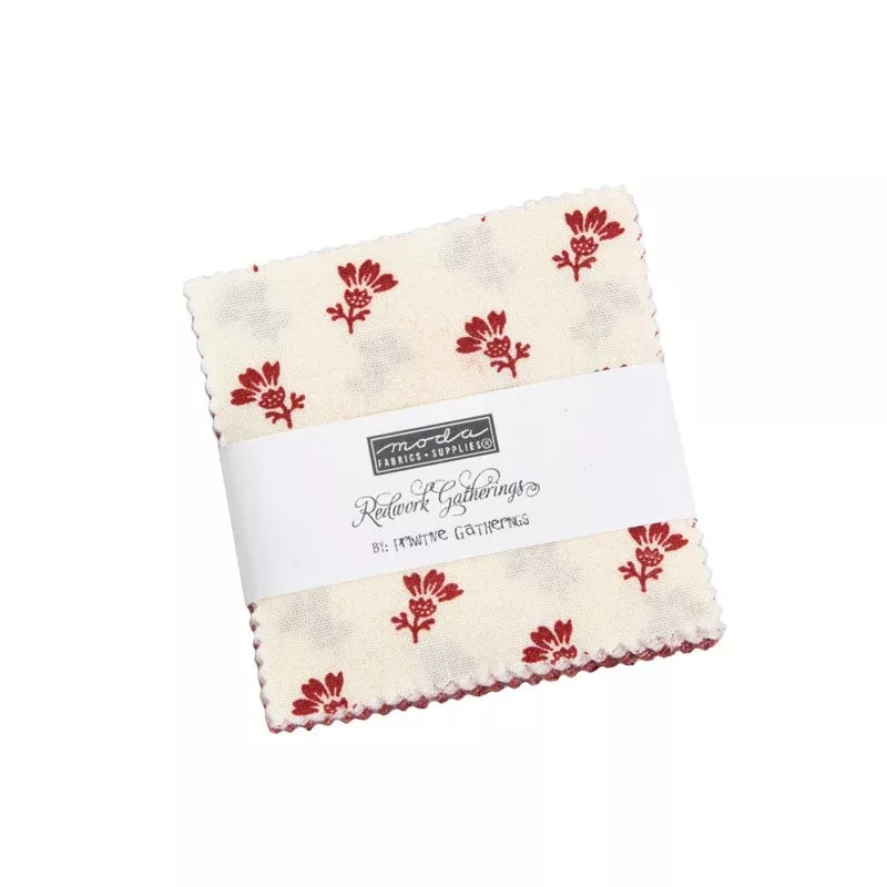 Redwork Gatherings MiniCharm Pack2.5"49110mc by Primitive Gatherings for Moda fabrics bin 104