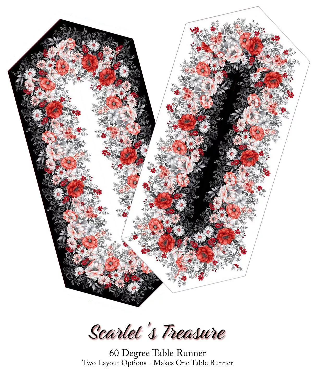 Scarlet's Treasure- 60 Degree Table Runner - Includes Pattern & Backing