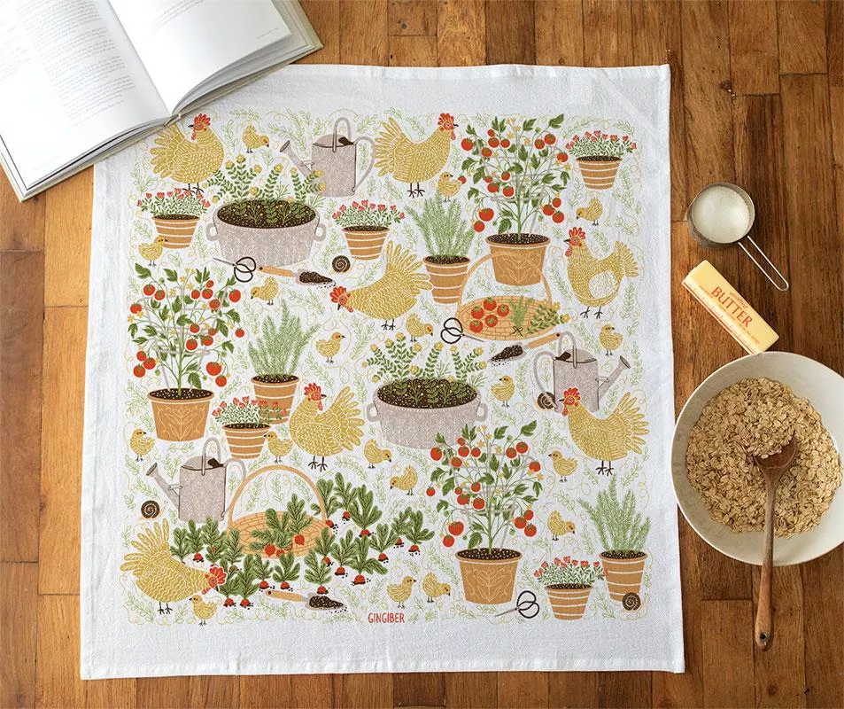 Tea Towel Garden Chickens GB F757 24" x 26