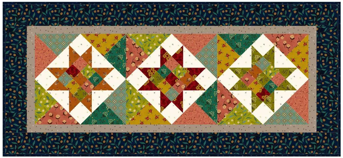Tri-Star Table Runner Kit - Flower Pot Prints - 15" x 32" - Incl. Pattern & Binding