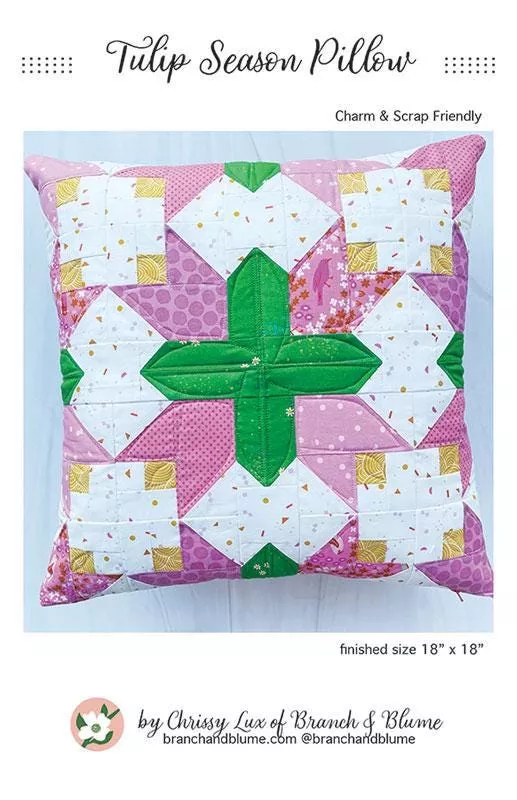 Tulip Season Pillow Pattern, Size is 18" x 18"BNB2501 by Chrissy Lux of Branch and Blume Printed Pattern only