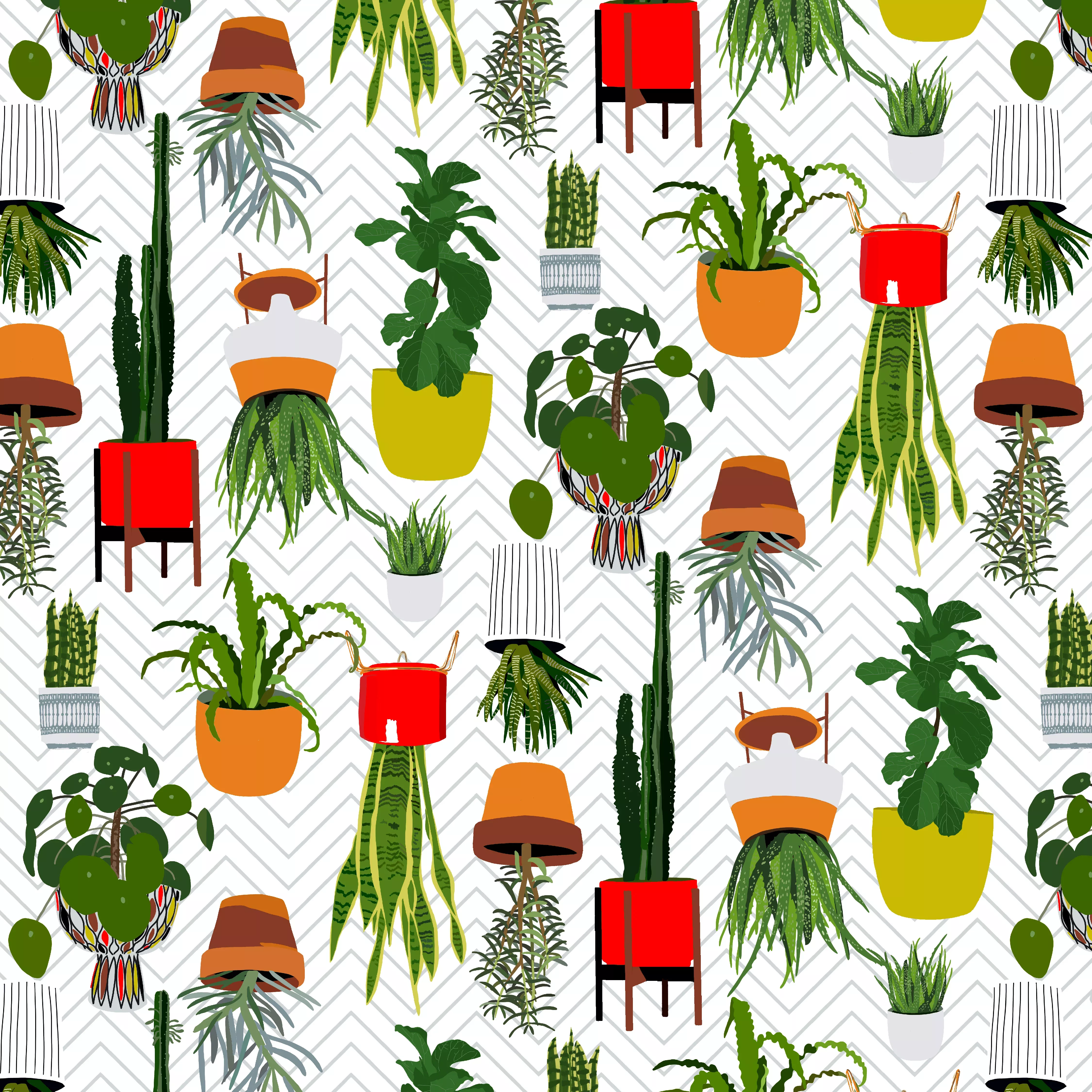 You Grow Girl by Jen Bucheli Potted Plants White2077-01 Cotton Woven Fabric