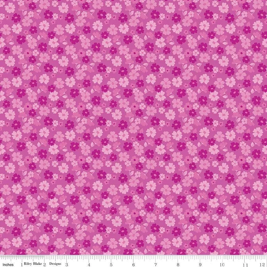 Zinnias Tossed Floral Yardage C16695-Purpleby Lila Tueller Sold in 1/2 yard increments cut continuously