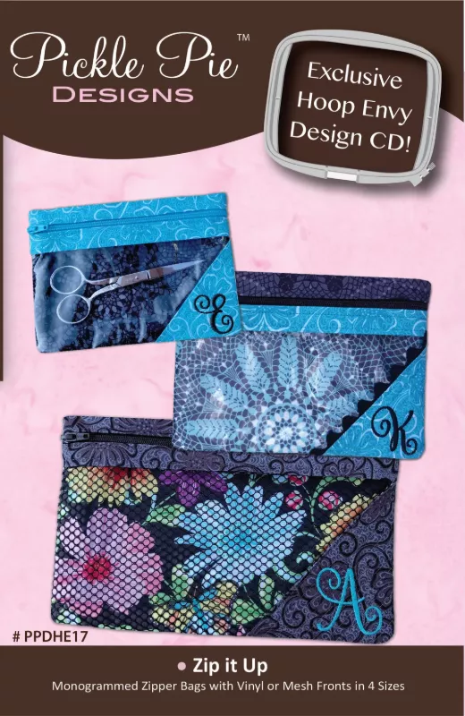Zip It Up Bags - Machine Embroidery Files on CD - In the Hoop - by Pickle Pie Designs