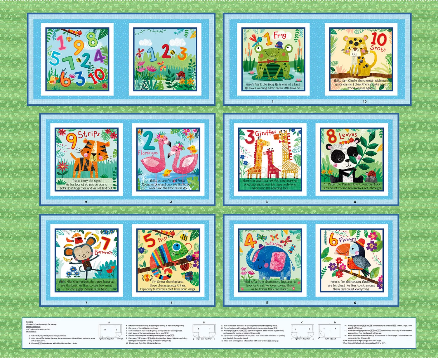 Zoo Crew BQ3871P Sage 36 Inch Digital Book Panel Blank Quilting